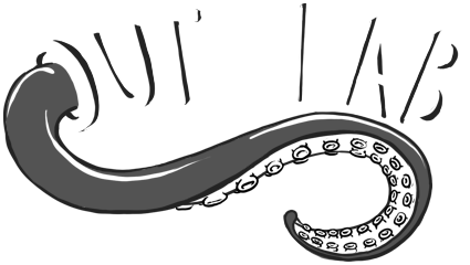 text saying 'Out By The Lab' with a tentacle coming out of the 'O'